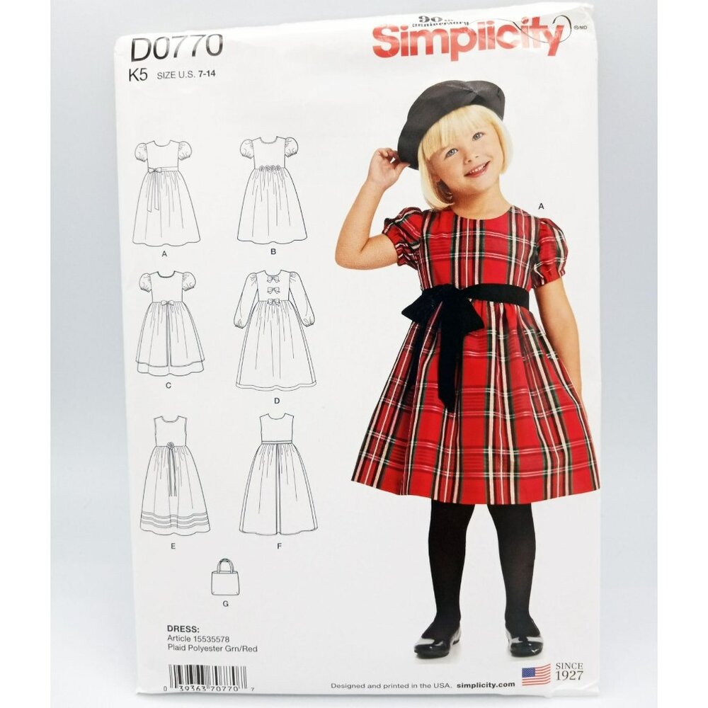 Simplicity Pattern D0770 K5 Size US 7-14 Child Girl Purse Dress Petticoat Uncut